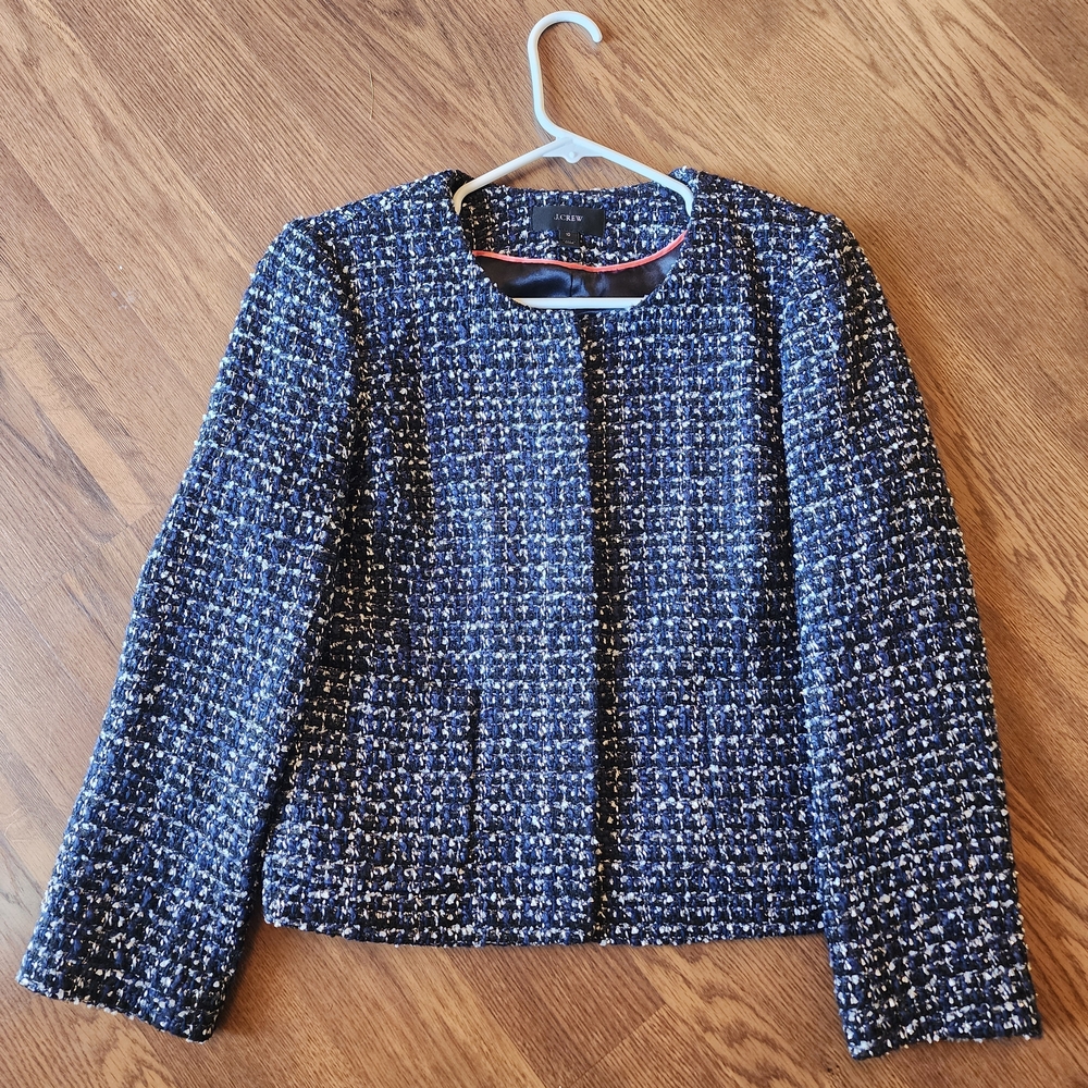 J Crew Women's Black/Navy/White Tweed Jacket